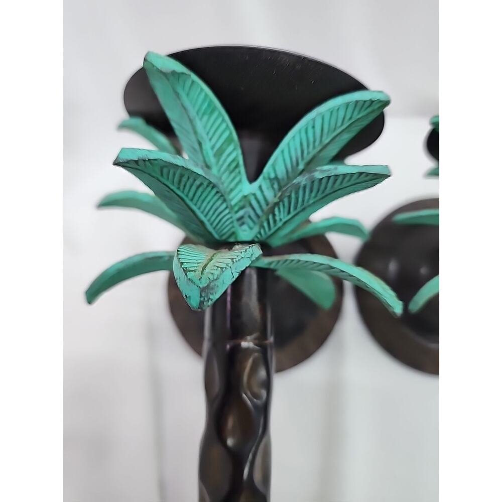 Wall Candle Sconces Pair Of 2 Brass Palm Trees Made In India 13" Good Condition - Picture 15 of 15